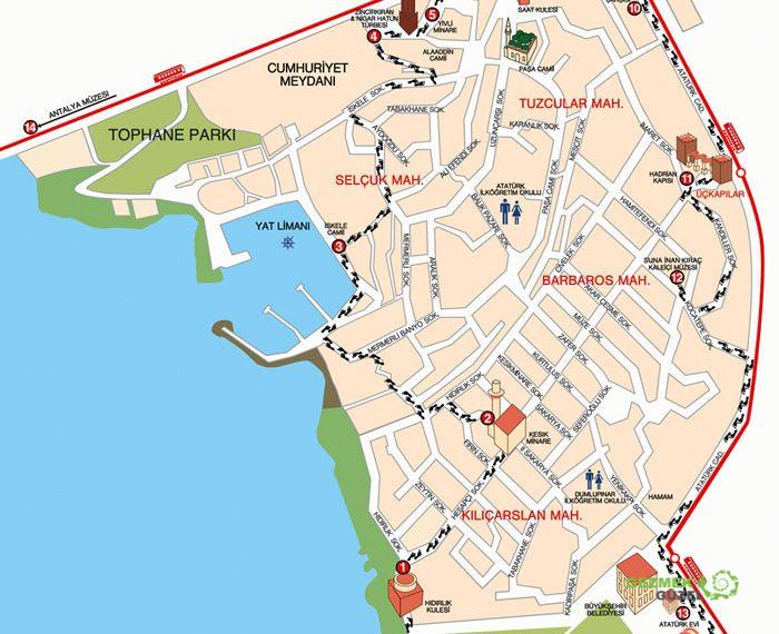 2 Günlük Antalya Turu, Antalya Gezi Planı, Antalya Kaleiçi Yürüyüş Haritası